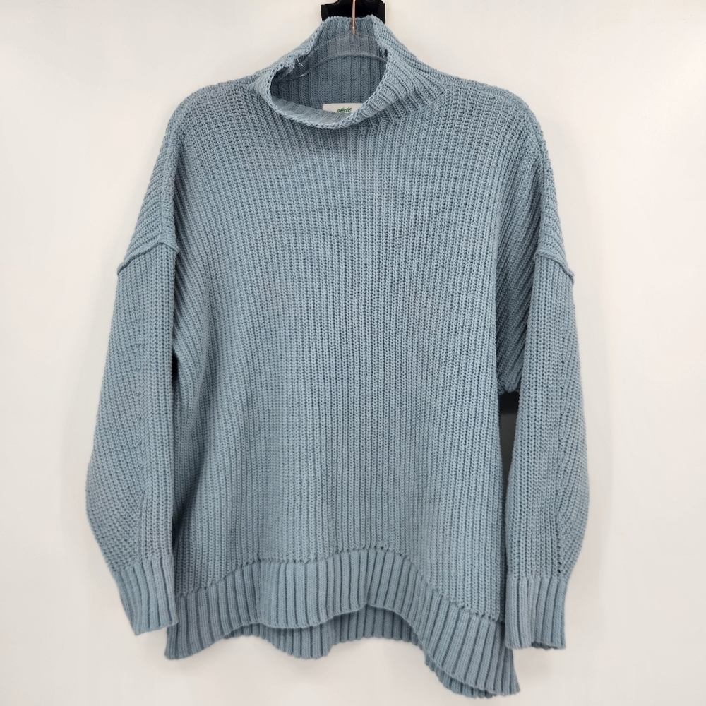 Aerie Oversized Mockneck Chunky Knit Sweater Womens Size Small Light Blue